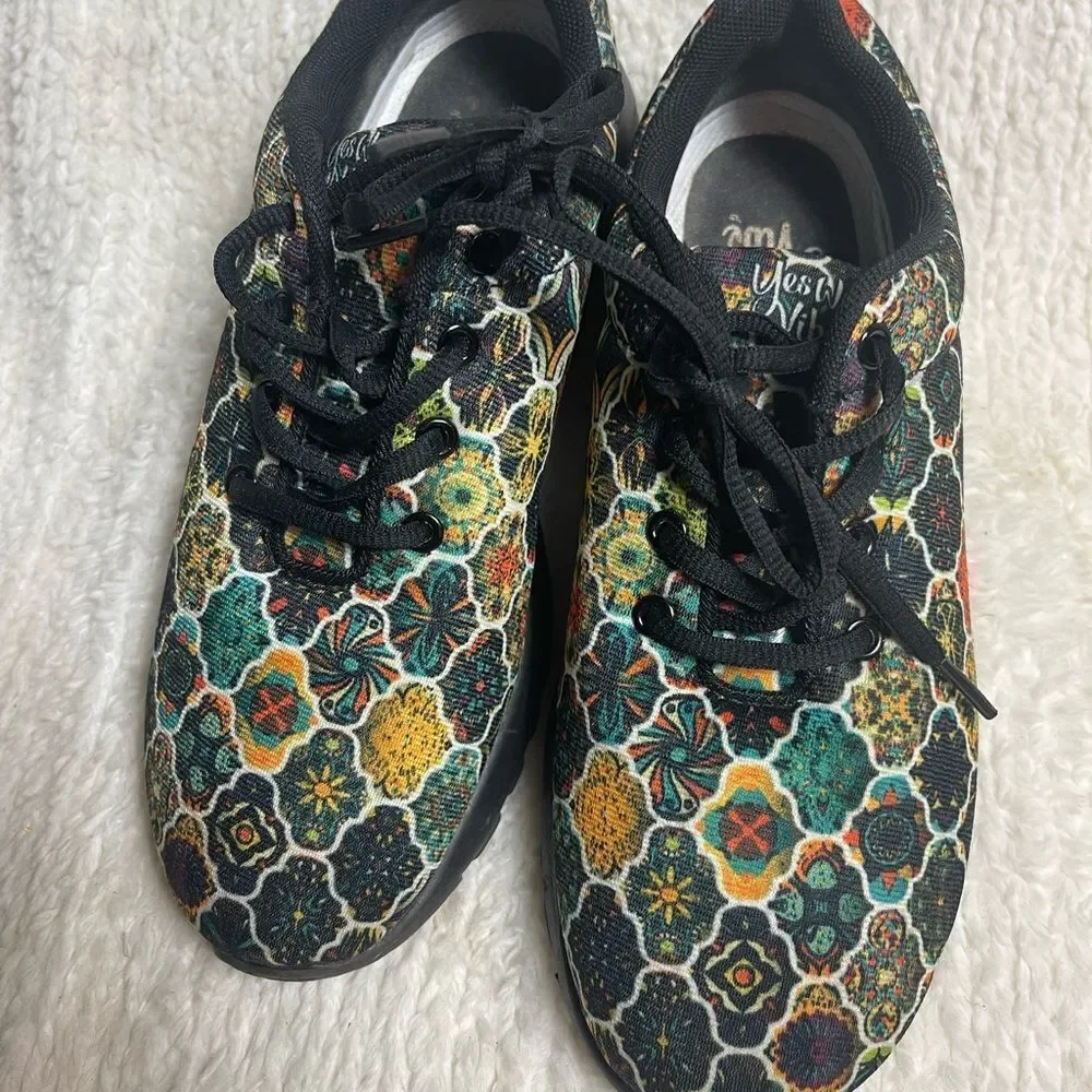 Yes We Vibe Unisex Bohemian Pattern colorful fall colors sneakers W SZ8 M SZ6